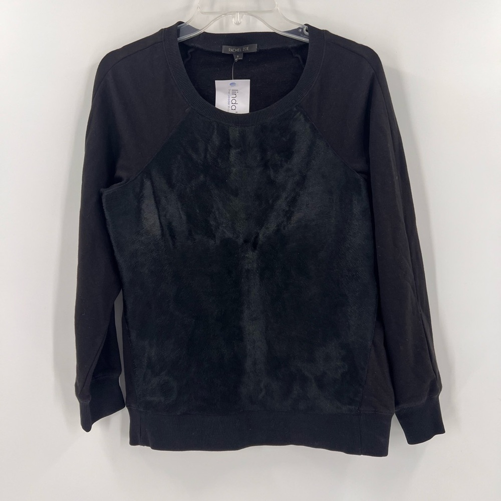 Rachel Zoe faux fur front black top pullover sweatshirt